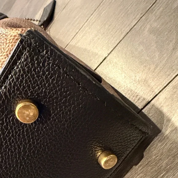Coach Black and Tan Shoulder Bag with Gold Accents